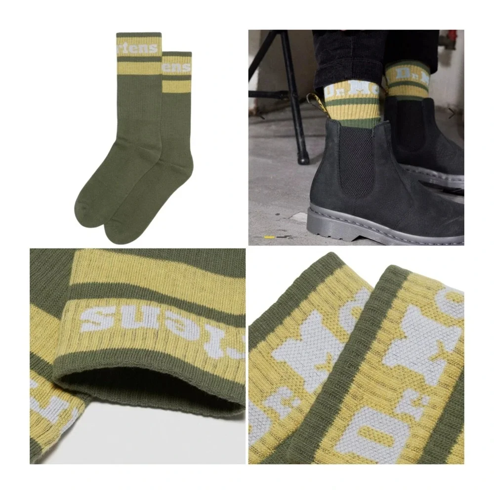1 Pair Dr Martens Athletic Logo Socks Size S/M Khaki Cotton Blend & Ochre